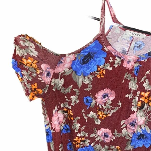 Papaya Floral Cold Shoulder Tank Top Brown Multicolor Size M - Picture 4 of 6